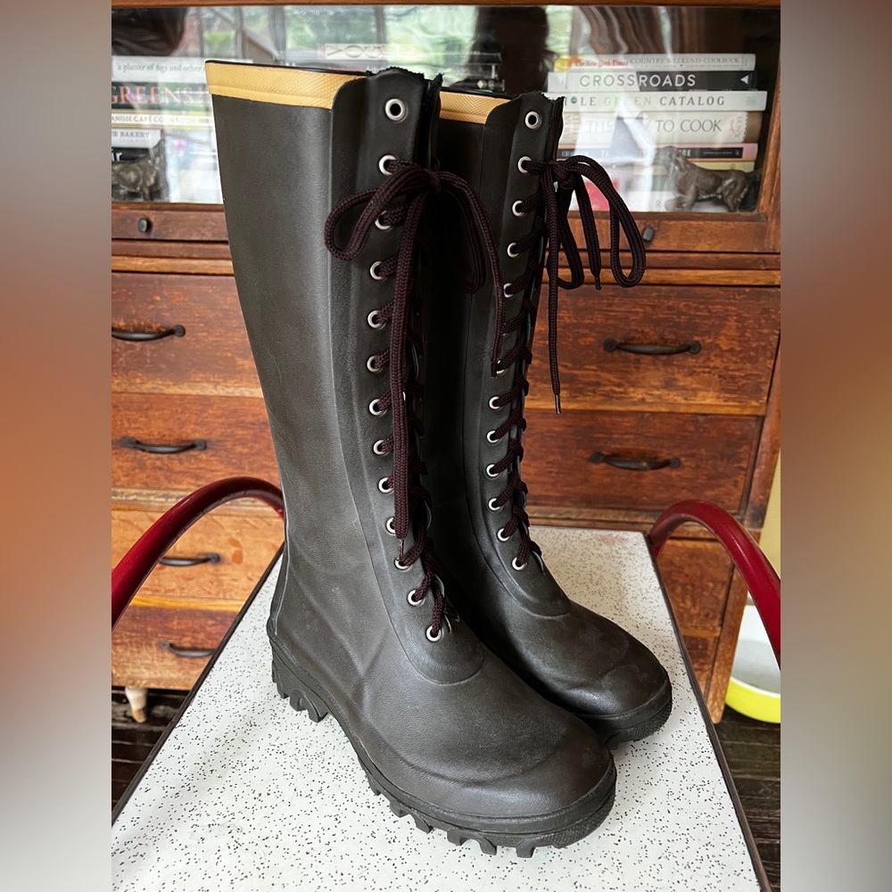 Tretorn Ballena Rubber Knee Lace Up Rain Boots Wellies- Like New